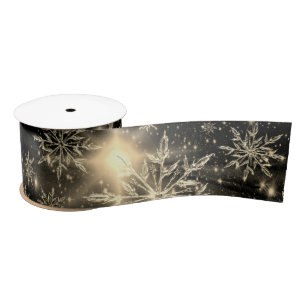 White gold glow snowflake ribbon satin ribbon