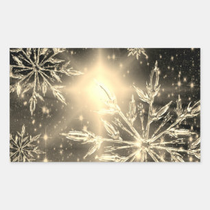 White gold glow snowflake winter rectangular sticker