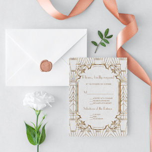 White Gold Great Gatsby Art Deco 1920s RSVP Card