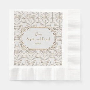 White Gold Great Gatsby Art Deco 1920s Wedding Napkin