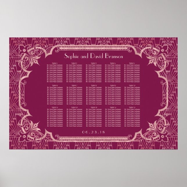 White Gold Great Gatsby Art Deco Seating Chart (Front)