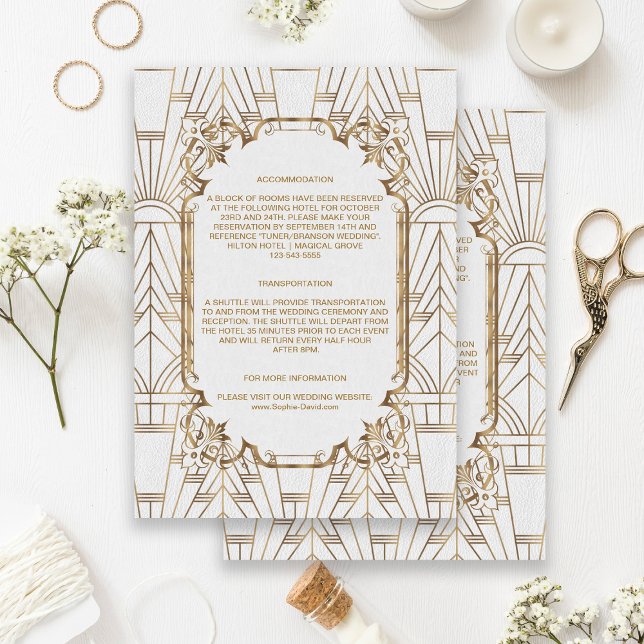 White Gold Great Gatsby Art Deco Wedding Details Enclosure Card (Creator Uploaded)