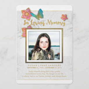 White Gold & Grey Butterfly Memorial Thank You Card