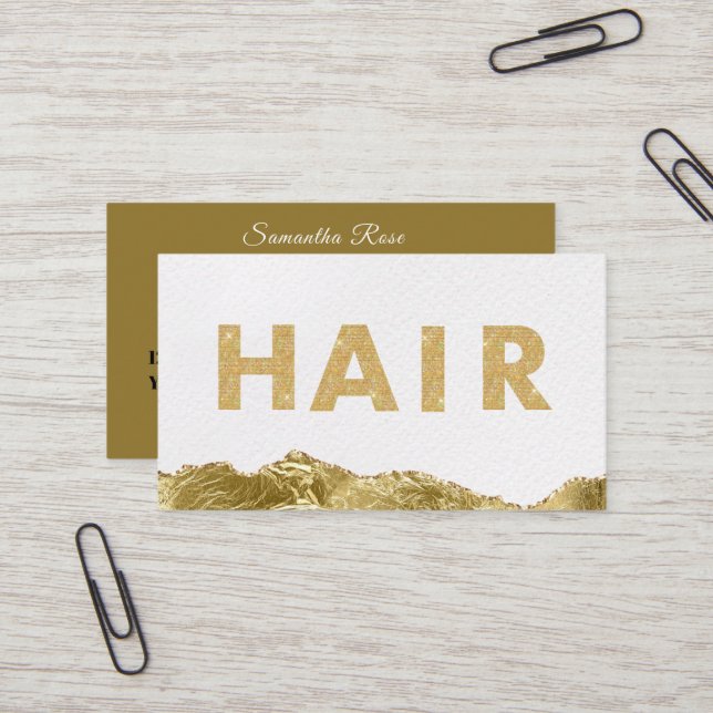 White Gold Hair Stylist Promotional QR code Business Card (Front/Back In Situ)