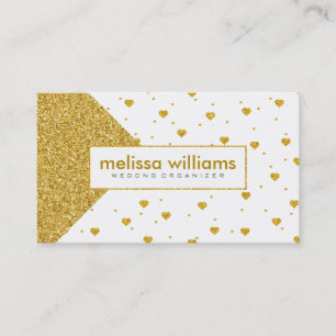 White & Gold Hearts Geometric Design Business Card