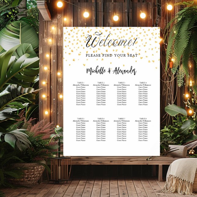 White gold hearts modern wedding 9 seating chart (Creator Uploaded)