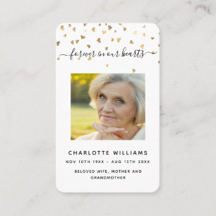 White gold hearts photo funeral prayer card