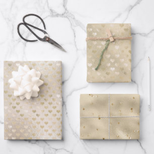 White Gold Hearts Wrapping Paper Sheet