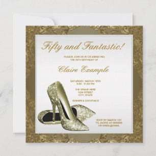 White Gold High Heels Womans 50th Birthday Invitation