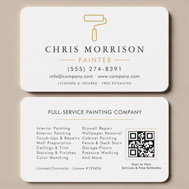 White & Gold Home Painter Business Card (Creator Uploaded)