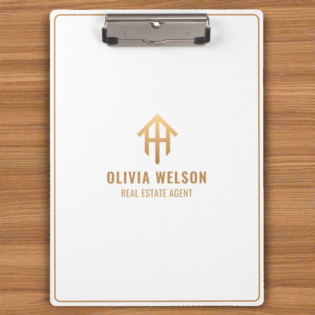White Gold House Logo l Real Estate Agent Business Clipboard (Creator Uploaded)
