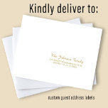 White gold individual guest address elegant labels<br><div class="desc">Personalized solid white classy elegant wedding guest name and address mailing labels with a chic gold calligraphy script.</div>