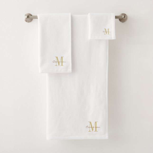 White Gold Initial and Name Personalised Bath Towel Set (Insitu)