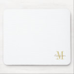White Gold Initial and Name Personalised Mouse Pad<br><div class="desc">Gold Monogram Initial and Name Personalised</div>