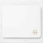 White Gold Initial and Name Personalised Mouse Pad<br><div class="desc">Gold Monogram Initial and Name Personalised</div>