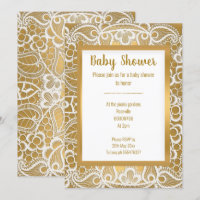 WHITE GOLD  LACE GOLD TRIM ELEGANT BABY SHOWER