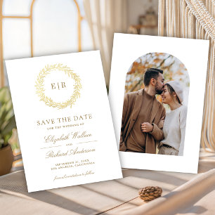 White Gold Leaf Branch Wedding Photo Save The Date