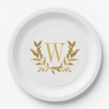 White Gold Leaf Monogram Elegant Chic Wedding