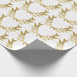 White Gold Leaf Monogram Elegant Chic Wedding Wrapping Paper