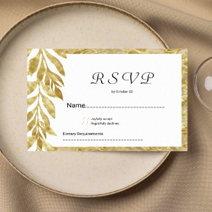 White gold leaves elegance floral RSVP Invitation