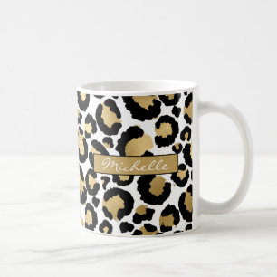 White & Gold Leopard Personalized Coffee Mug