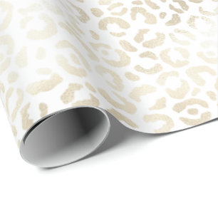 White Gold Leopard Print Wrapping Paper