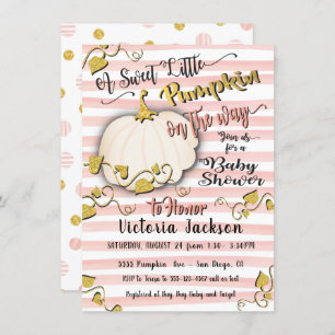 White Gold Little Pumpkin Baby Shower invitations