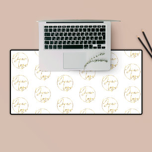 White & Gold Logo Branded Chic Company Desk Mat