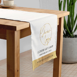 White & Gold Logo Business Event Modern Branded Short Table Runner