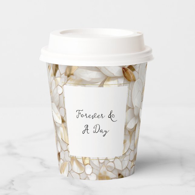 White Gold Lotus Flowers Paper Cups (Front)