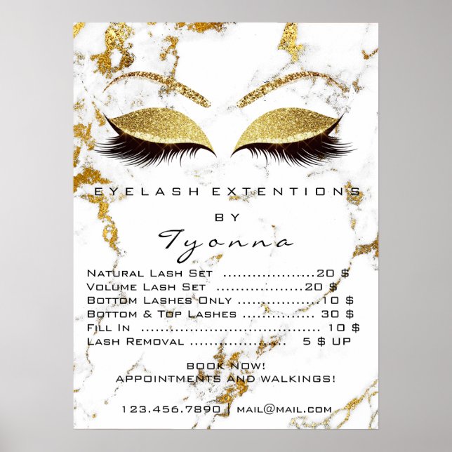 White Gold Makeup Eye Lashes Extension Price List Poster (Front)