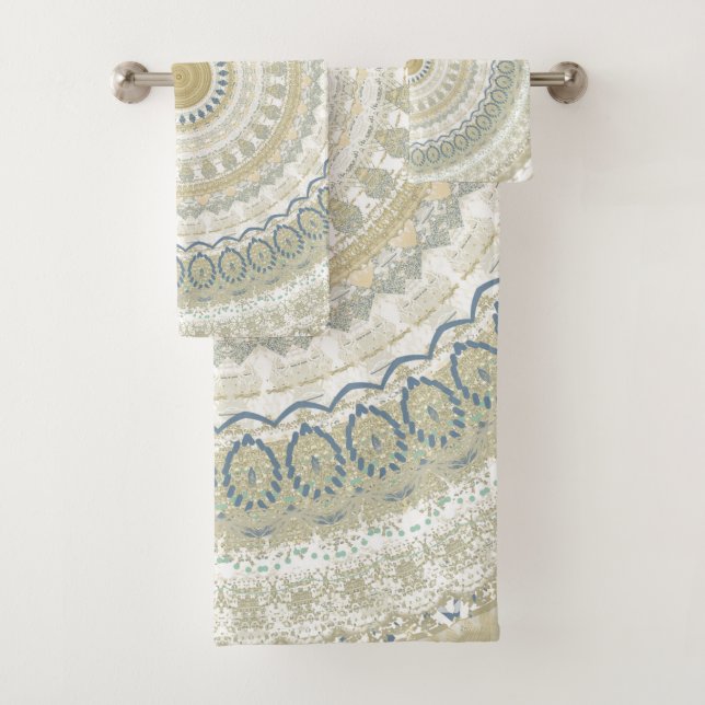 White Gold Mandala Bath Towel Set (Insitu)