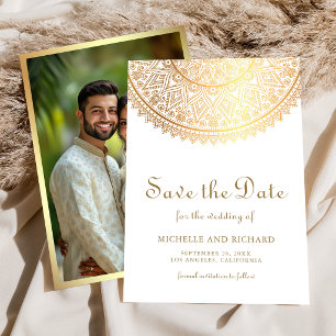 White Gold Mandala Indian Wedding Photo Save The Date