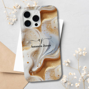 White Gold Marble Agate Geode Monogrammed Chic iPhone 15 Pro Max Case