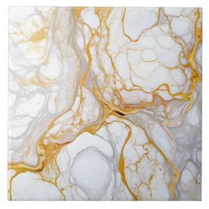 White Gold Marble And Alcohol Ink Abstract Ceramic Tile