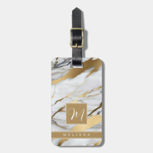 White Gold Marble Background Luggage Tag