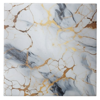 White Gold Marble Background with Cracks Ceramic Tile
