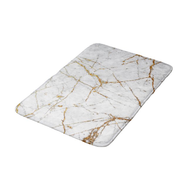White & gold marble bath mat (Angled)