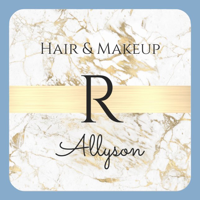 White/Gold Marble Bus Promo, Name Initial Service Square Sticker (Creator Uploaded)