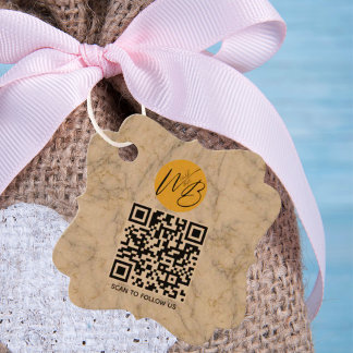 White Gold Marble Business Qr Code Packaging Tags