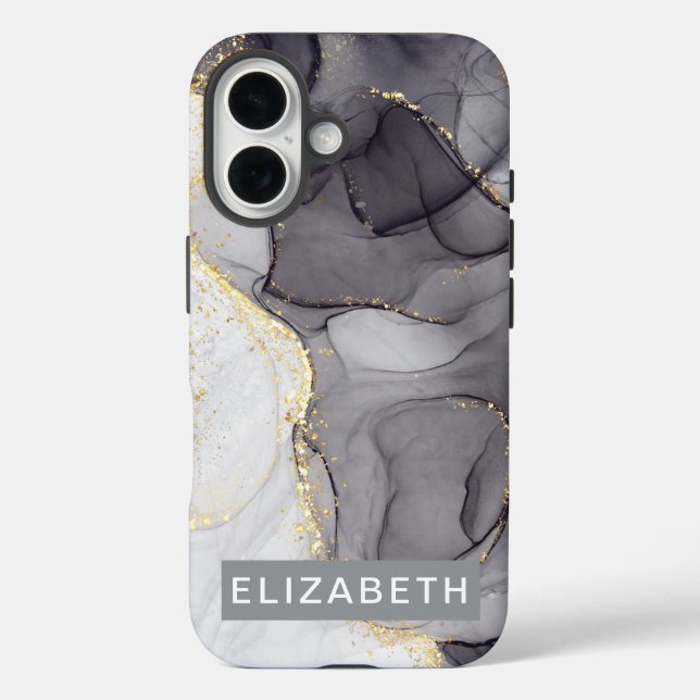 white gold marble glitter personalized name  Case-Mate iPhone case (Back)