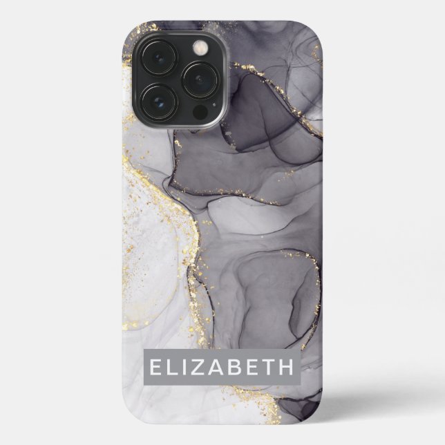 white gold marble glitter personalized name  iPhone case (Back)