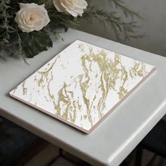 White & Gold Marble Luxe Ceramic Tiles