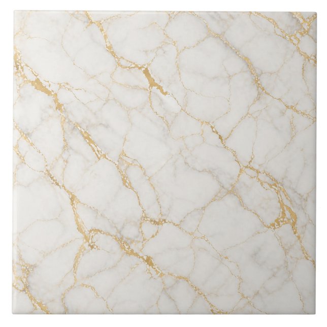 White Gold Marble Luxury Seamless Pattern Ceramic Tile (Front)