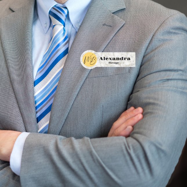 White Gold Marble Modern Restaurant Employee Name Tag (Creator Uploaded)