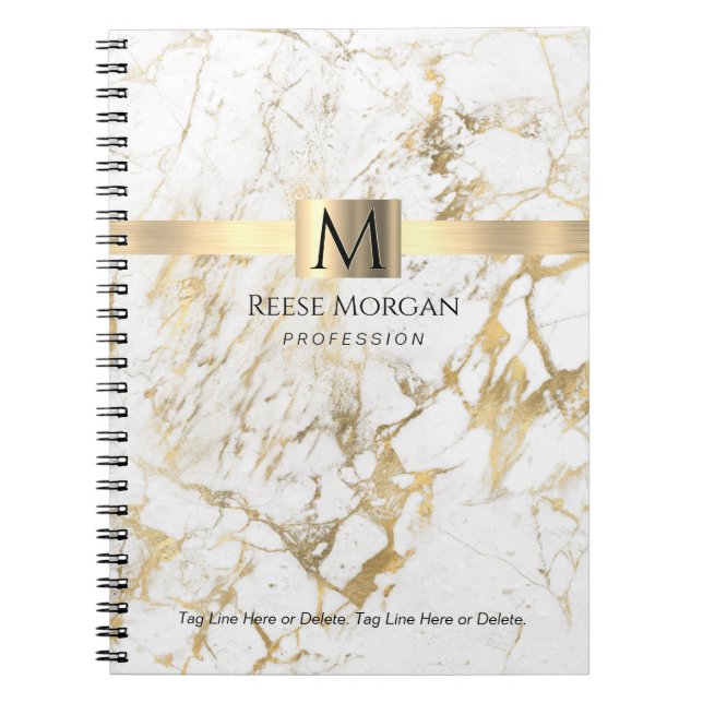 White/Gold Marble, Name & Monogram, Profession Notebook (Front)