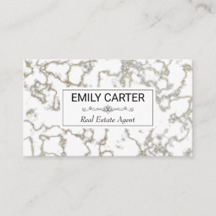 White Gold Marble   Real Estate Agent Business Card