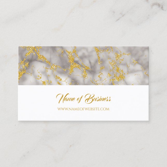White Gold Marble Script Design Business Card (Front)