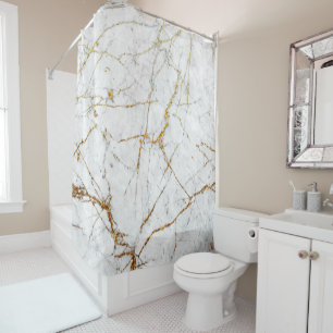 White & gold marble shower curtain