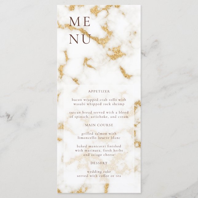 White Gold Marble Texture Wedding Menu (Front)